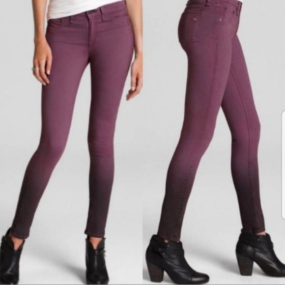 Rag & bone Women's High Rise Ankle Straight Leg Skinny Jeans  Burgundy Modal - Picture 15 of 15